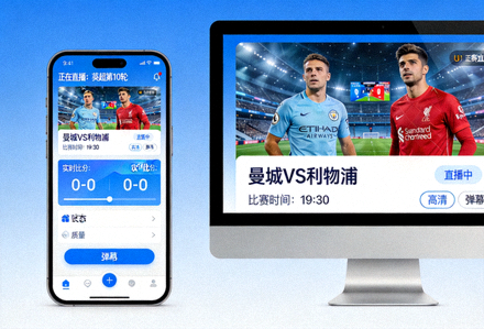 手机和电脑上展示足球赛事直播APP界面